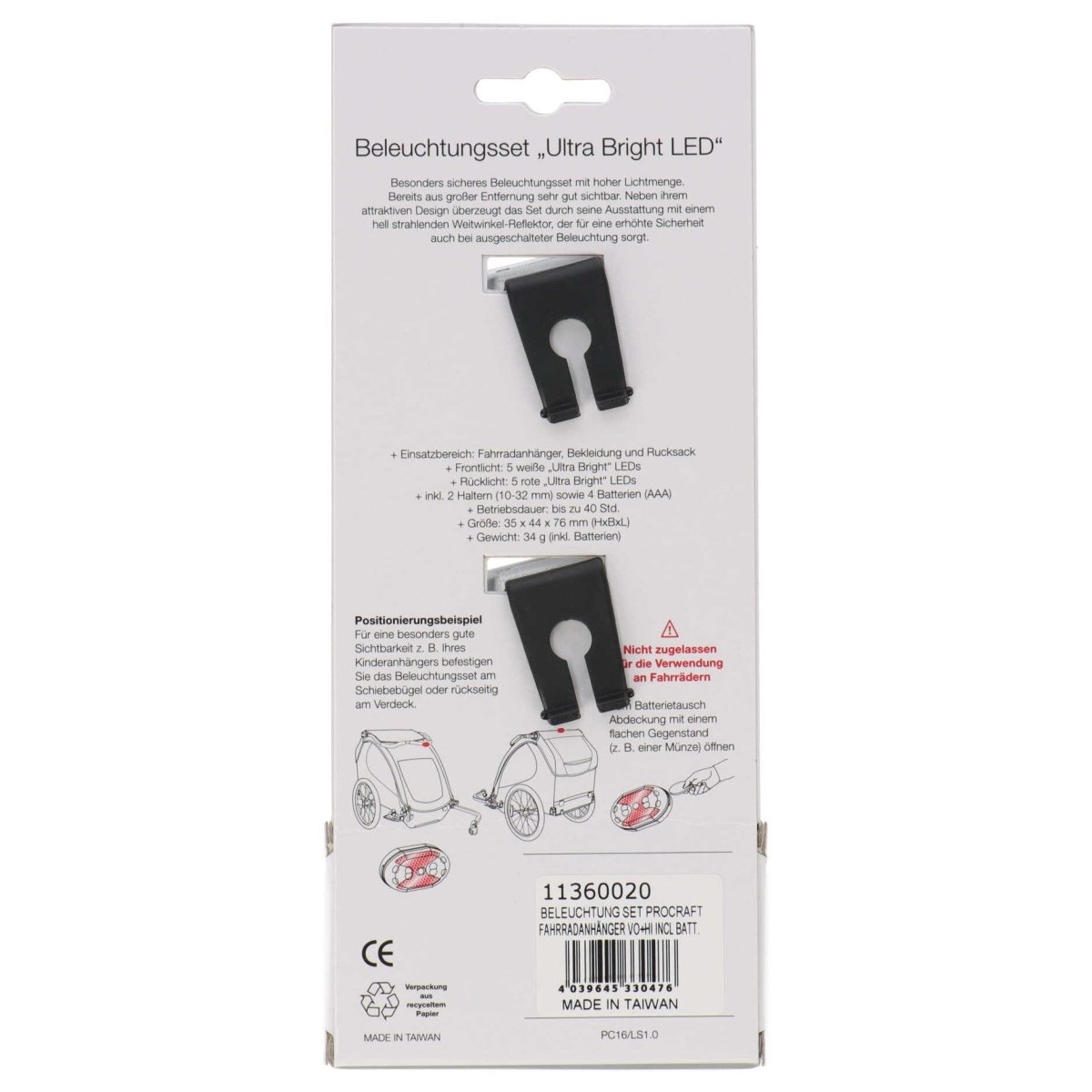 Procraft Ultra Bright LED Beleuchtungsset | für Fahrradanhänger, Bekleidung & Rucksack | hohe Sichtbarkeit - RAAAD.de